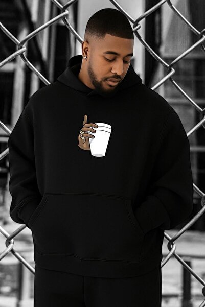 E-ROMA سويت شيرت كبير الحجم بطبعة قهوة