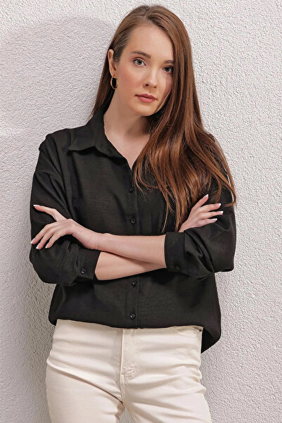 hazelin Women's Black Single Pocket Flowy Ayrobin Shirt Hzl23S-Bd1201531