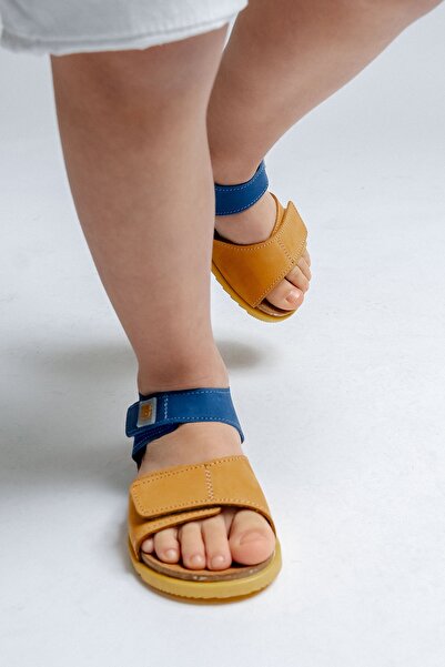 mnpc Unisex Kids Yellow-Sax Genuine Leather Cork Sole Daily Kids Sandals