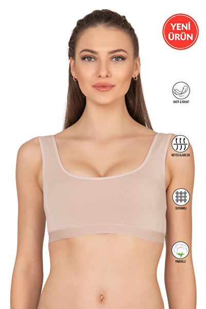 ÖZKAN underwear Özkan 27407 Women's Cotton Lycra Removable Pad Without Underwire Single Jersey Fabric Comfortable Thick Strap Bra