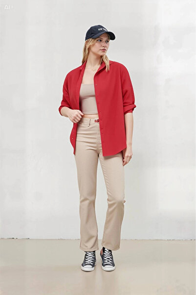 hazelin Kadın NAR Çiçeği Oversize Uzun Basic Gömlek HZL22W-BD139001