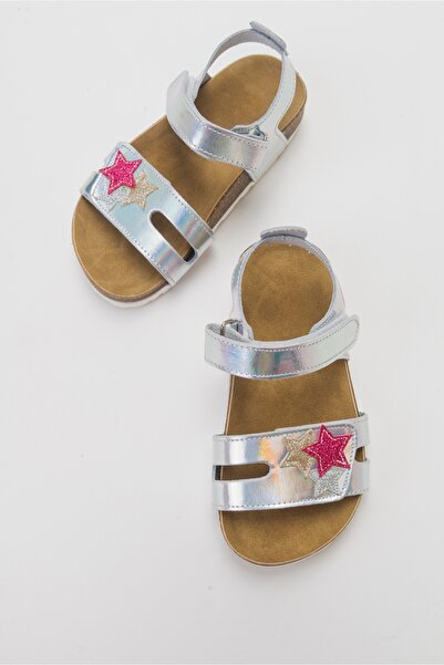 mnpc Girl's Silver Genuine Leather Daily Children's Sandals