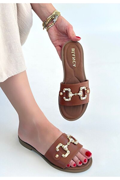 Lisinya Toha Taba Leather Buckle Slippers -