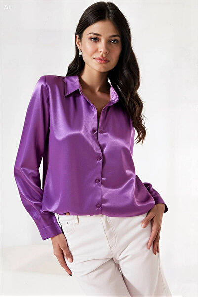 hazelin Women's Lilac Lightly Draped Satin Surface Shirt Hzl22w-bd139641