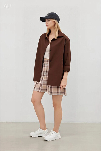 hazelin Γυναικείο σοκολατένιο Oversize Μακρύ Βασικό Πουκάμισο Hzl22w-bd 139001