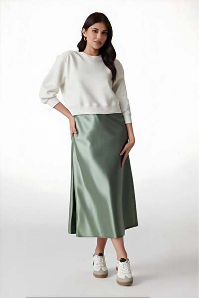 hazelin Women's Çağla Satin Finished Midi Length Skirt with Elastic Waist Hzl23s-bd1101471