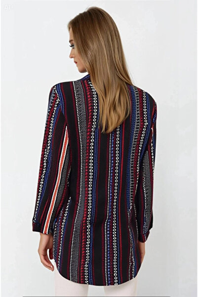 hazelin Women's Black Ethnic Patterned Multicolor Viscose Shirt HZL23W-BD137851