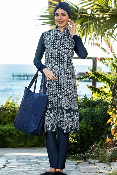 hazelin Γυναικείο υφαντό μακρυμάνικο μπουστάκι σε μπλε ναυτικό σχέδιο με μπουστάκι HZL22S-AR15301