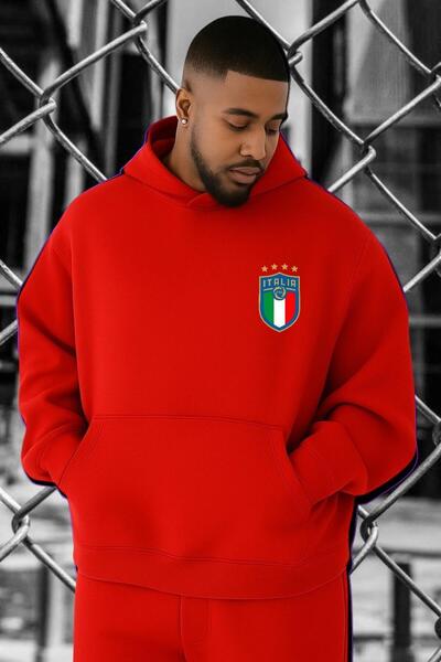 DM DOLCE MORE سويت شيرت كبير الحجم مطبوع عليه شعار فريق إيطاليا