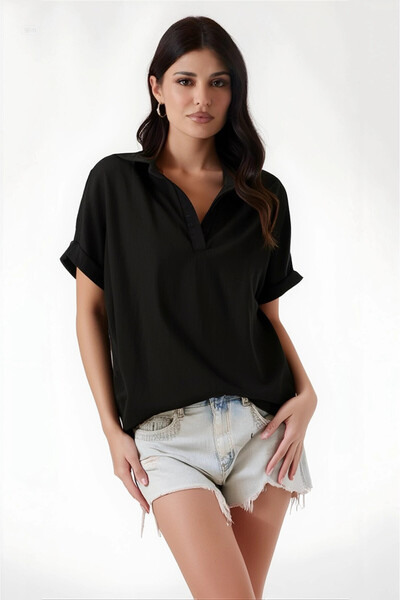 hazelin Γυναικεία πλεκτή μπλούζα με φαρδύ λαιμό Polo - HZL24S-BD 104861