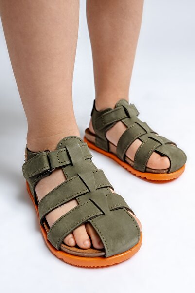 mnpc Unisex Kids Khaki Genuine Leather Cork Sole Daily Children's Sandals