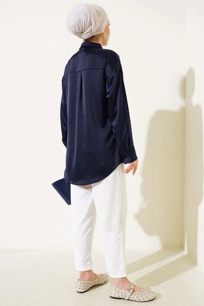 hazelin Γυναικείο πουκάμισο Hijab Navy Blue Satin Surface HZL25W-BD 139641