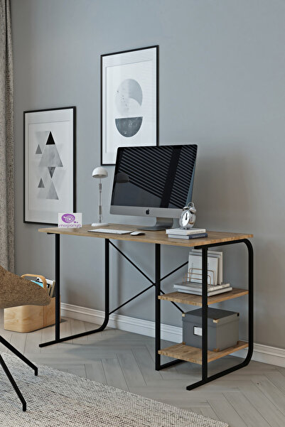 Morpanya Katre Metal Çalışma Masası Laptop Bilgisayar Masası 2 Raflı Ders Ofi...