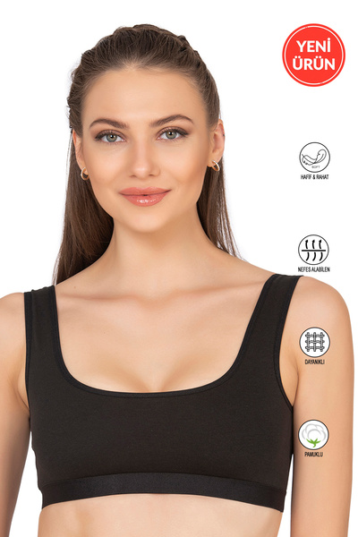 ÖZKAN underwear Özkan 27407 Women's Cotton Lycra Removable Pad Without Underwire Single Jersey Fabric Comfortable Thick Strap Bra