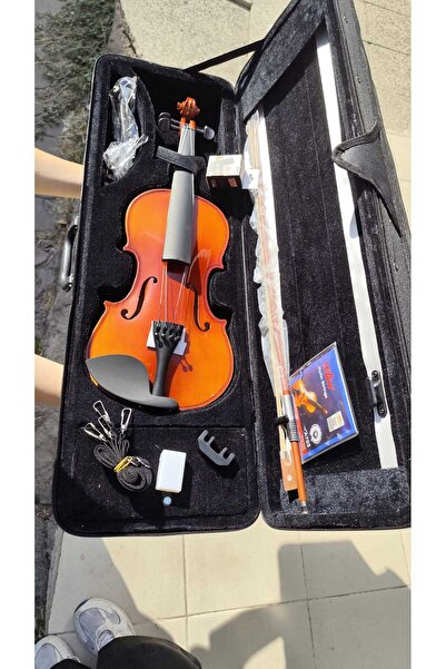 Almeria AM22407 Kare Kutu Parlak Keman Seti (Yastık, Susturucu, Akort Cihazı, Tel ,Reçine, Keman Metodu)