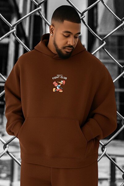 DM DOLCE MORE سويت شيرت كبير الحجم مطبوع عليه نادي القتال