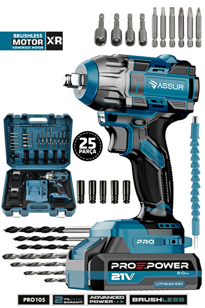 ASSUR Pro 21V Çift Akülü Kömürsüz Motor Darbeli Şarjlı Matkap Somun Sıkma Sökme
