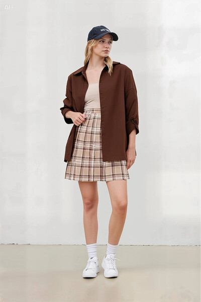 hazelin Γυναικείο σοκολατένιο Oversize Μακρύ Βασικό Πουκάμισο Hzl22w-bd 139001