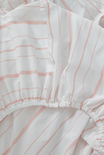 Ricco Lifes Striped Salmon Elastic Sheet Set Cotton-pillowcase Single-double-oversize