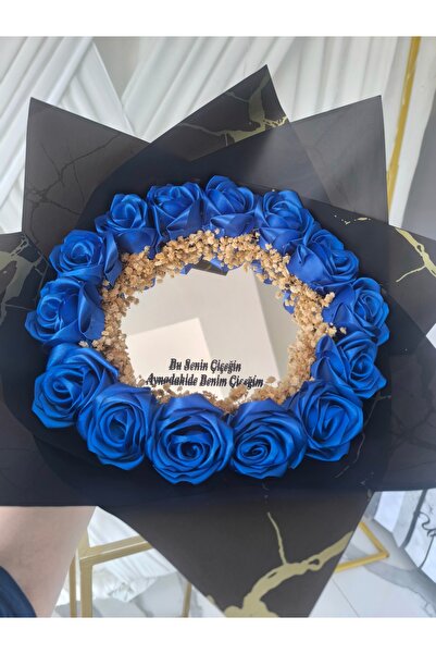 Hayalince Kişiye Özel Solmayan Mavi Aynalı Gül Buketi