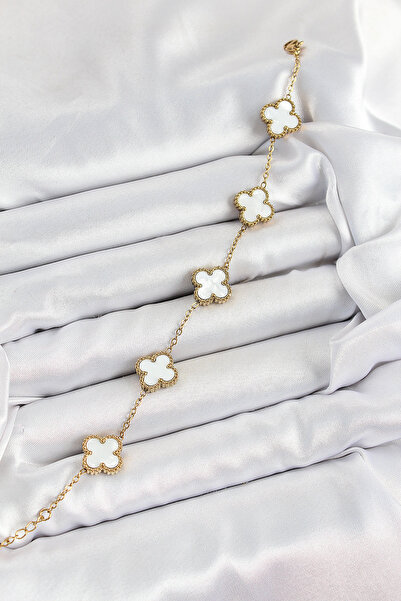 Lisinya سوار نسائي من الفولاذ 316L بتصميم البرسيم الأبيض بلون ذهبي -