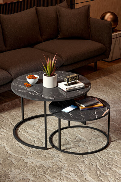 GOLDFALEZ Orta Sehpa Bade İkili Lüx Yan Sehpa Masa Bendir