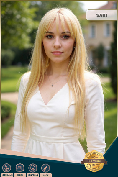 KONAK PERUK Fiber Sentetik Uzun Düz Kahküllü Peruk - Sarı