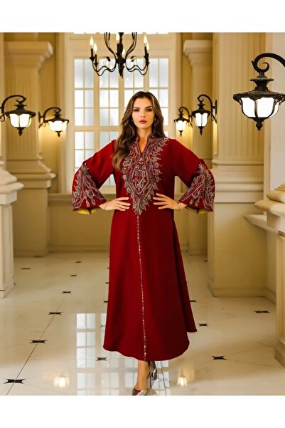 TAJ Kadınlar için Şık Kırmızı nakışlı Abiye kaftan - Dubai İlhamlı