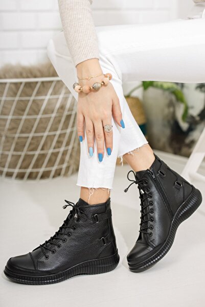 Deripabuc Hakiki Deri Siyah Kadın Deri Bot Dp37-1909