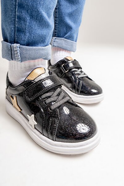 mnpc Kız Çocuk Siyah Simli Rugan Deri Anatomik Günlük Ayakkabı
