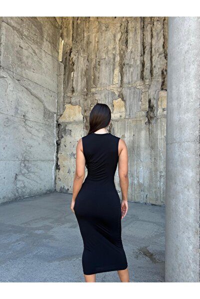 Modafeminen O-Neck Midikalem Dress Black583256