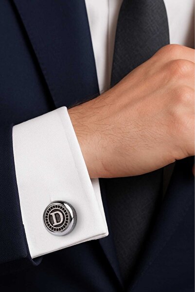 Kravatkolik Erkek Gri Kişiye Özel Harfli Kol Düğmesi Kdg632