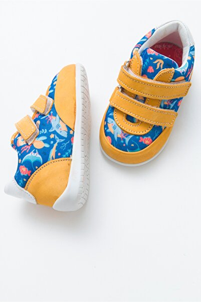 mnpc Boy's Yellow Leather Orthopedic Supported First Step Shoes