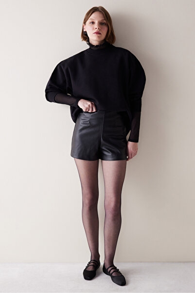 Penti Siyah Mini Deri Şort