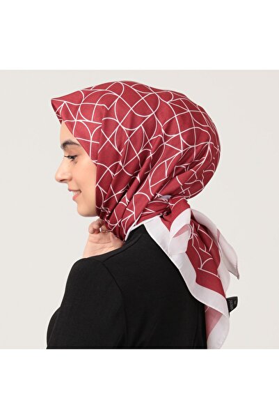 ipekistanbul وشاح حرير قطني - نمط هندسي - أحمر كلاريت