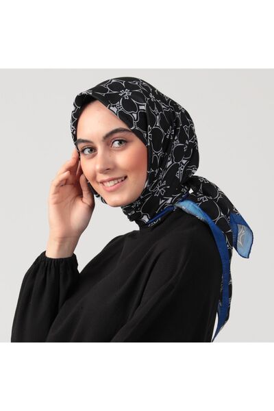 ipekistanbul وشاح حريري قطني - نمط البرسيم - ساكس أسود