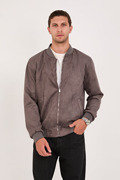 STOCX Erkek Süet Bomber Ceket - Fermuarlı, Ribana Detaylı