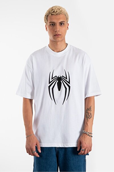 e&e Spider Embroidered Oversize White Men's T-Shirt