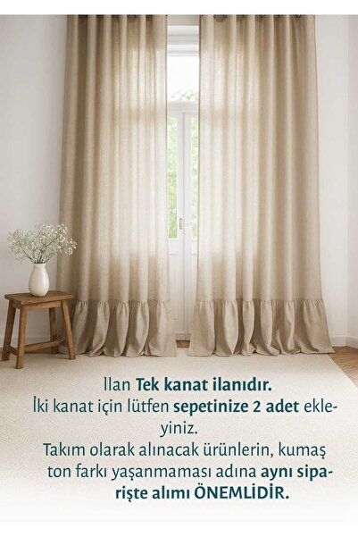 HOME ART ATELIER hand made Fırfırlı Doğal Vintage Keten Perde (EN X BOY)-tek Kanat-pilesiz