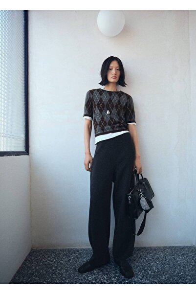 MANGO Woman Kısa kollu baklava desenli kazak