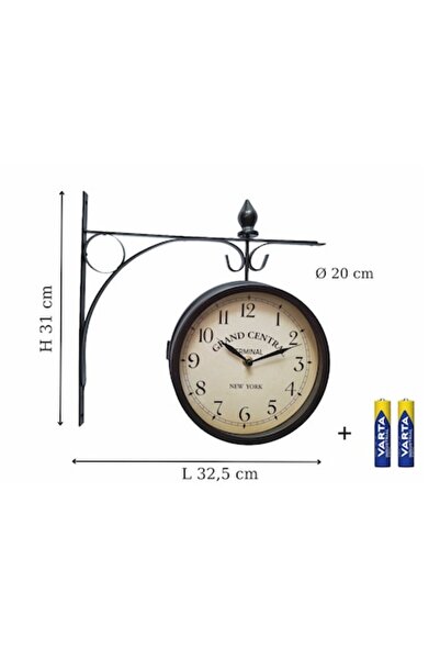 OEM Two-sided wall clock, analog, made of metal, with stand, 2 batteries included, silent, black,