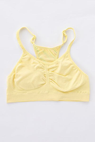 Penti Sarı Renkli Kız Çocuk Sırtı yazı Detaylı Dikişsiz Yarım Atlet