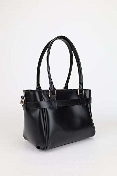 NOTHING Női fekete öv és zár díszítésű, cipzárral záródó kézi és válltáska, Lotus