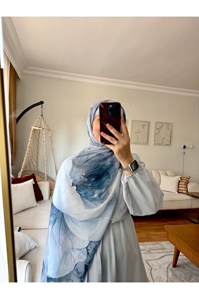de LUNA Lotus Desen Soft Şal - Buz Mavi