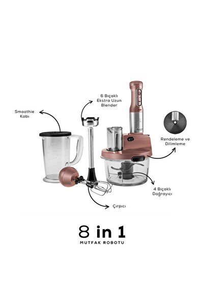 Karaca 8 in 1 Mastermaid Prosteel Cam Hazneli 6 Bıçaklı Uzun Blender Ayaklı Mutfak Robotu 2500 W