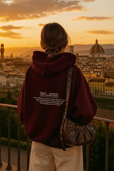 KOZİA OUTDOORS malkoçbey bordo kapüşonlu oversize unisex swetşhirt