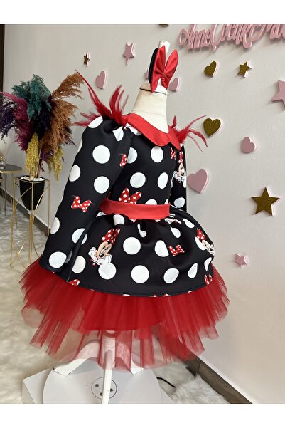 NA ADDESIGN KIZ ÇOCUK MİCKEY MOUSE SİYAH ELBİSE, MİNNİE MOUSE KABARIK ELBİSE, MİCKEY MOUSE ELBİSE