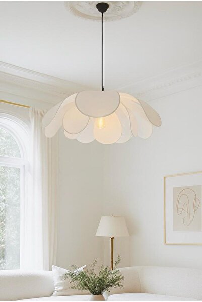 Fico Home White Blume Sarkıt Avize Beyaz Kumaş salon Avizesi Şık Görsellik Katar