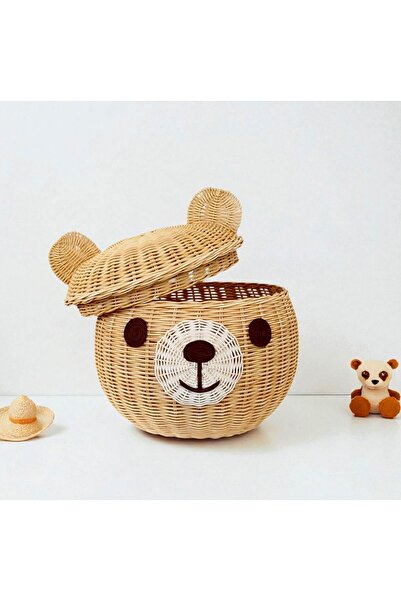 Felis Arte Natural Bamboo Teddy Bear Basket (Large Size) Hand-Woven, Handmade, Rattan, Organizer, with Lid