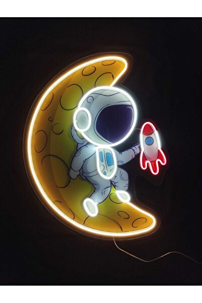Neon Roket Led Tasarımı | Astronot Işıklı Duvar Dekoru | Gece Lambası